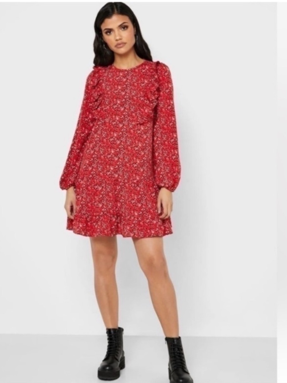 Banana Republic Red Ruffle Heart Print Long Sleeve Dress. XL. NWT.